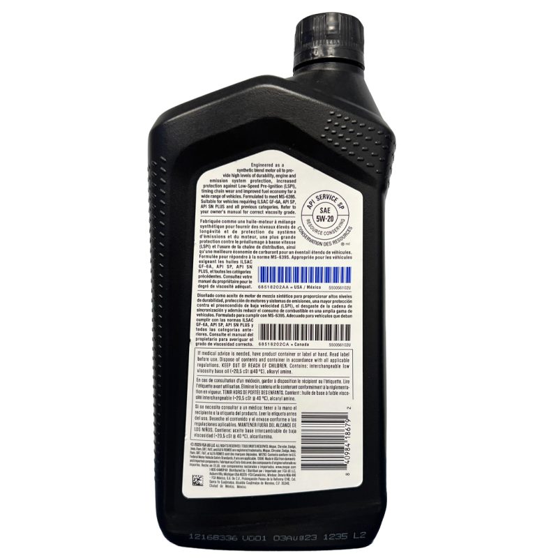 Aceite Motor 5w20 Mopar / Dodge / Jeep Bidón 946 Ml - Imagen 2